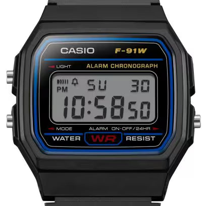 CASIO F-91W-1 Black Unisex Resin Digital Watch - Casio Classics