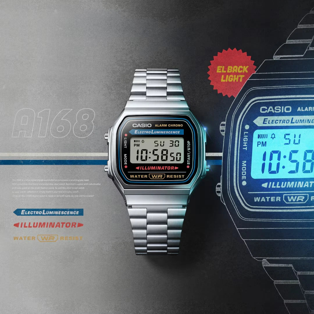 CASIO VINTAGE A168WA-1WDF A168 Vintage Silver Watch - Casio Classics